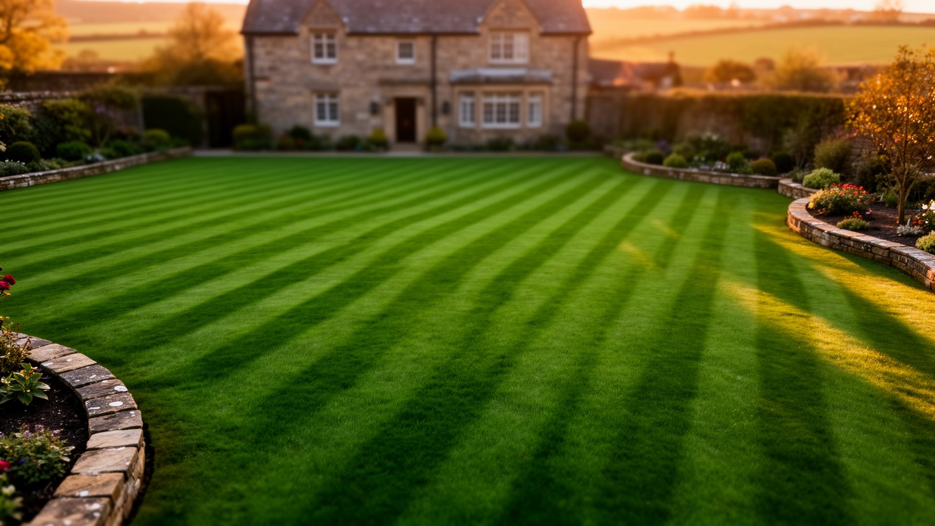 Premium Yorkshire lawn at golden hour
